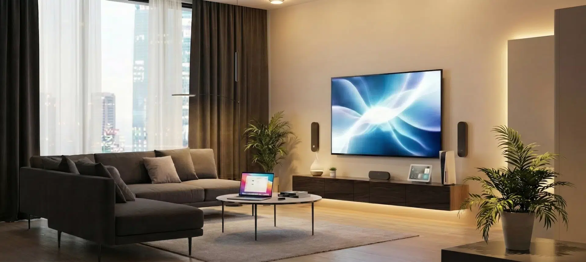 Installation av smarta hem med belysning, övervakning och styrning via mobil.